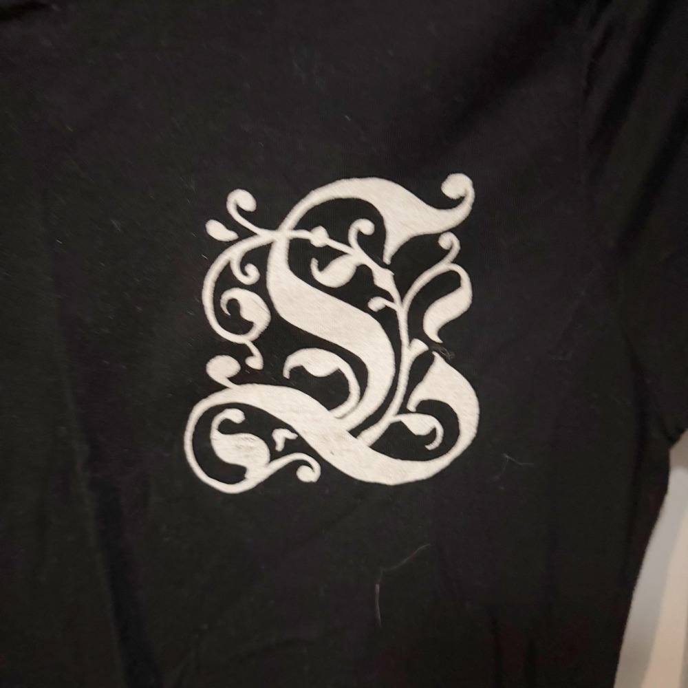 L.A.M.B. Graphic Tee Womens Size Medium Black Gothic Logo Rayon Short Sleeve Top - Picture 3 of 11